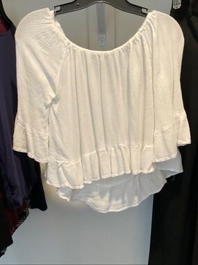 White Ruffle Peasant Blouse - Women Tops